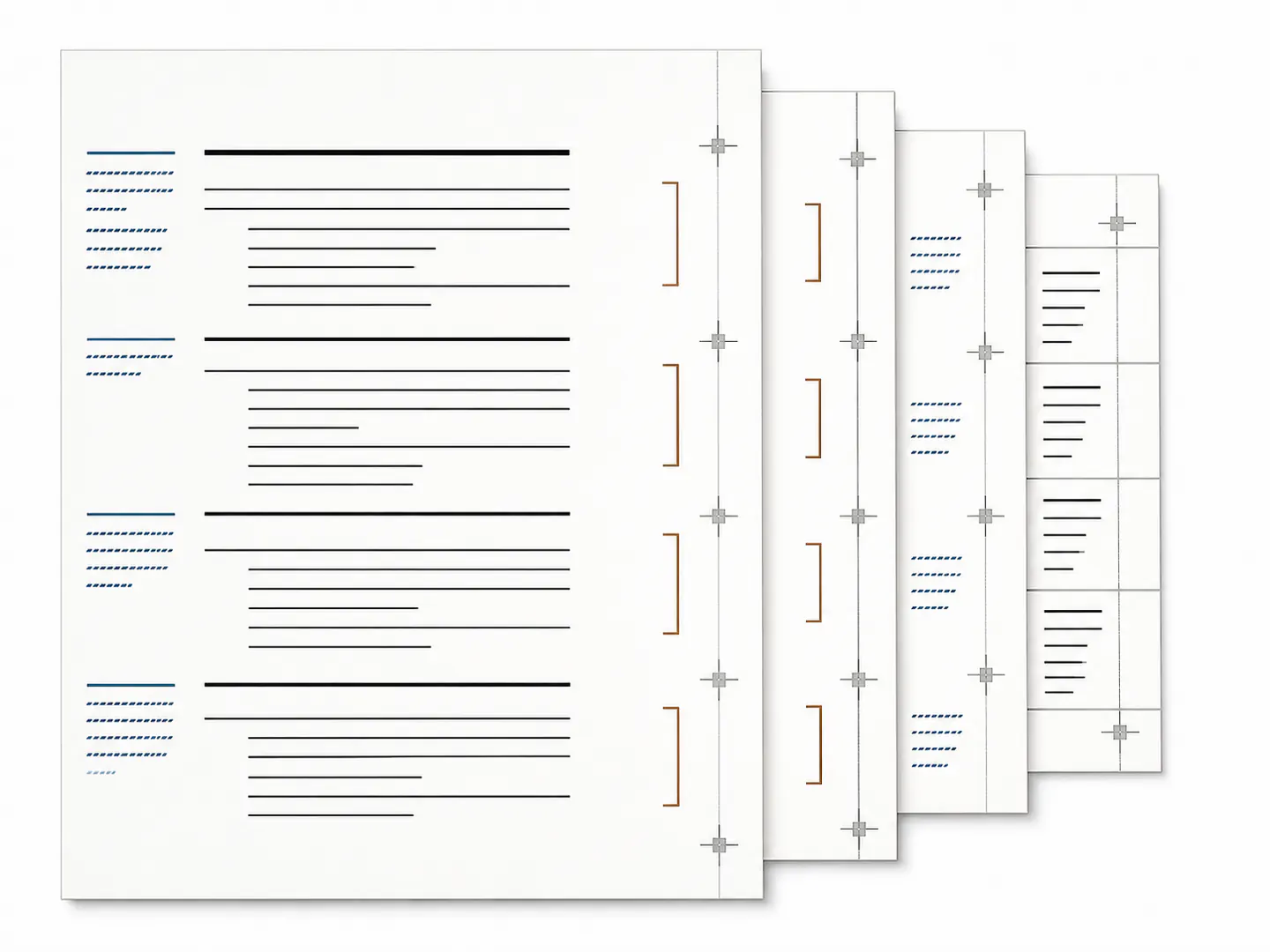 Layered controlled documents aligned to one clause gutter and review register